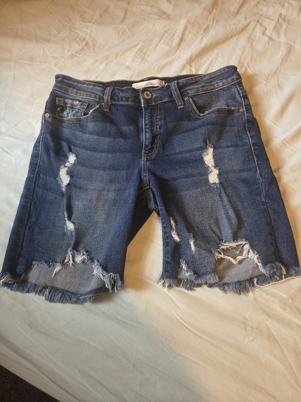 KanCan Distressed Dark Blue Denim Bermuda Shorts